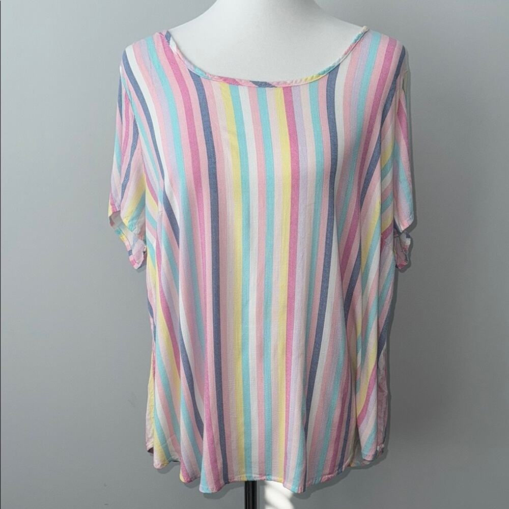 Torrid Multicolor Pastel Striped Short Sleeve Women's Blouse Top Sz 0